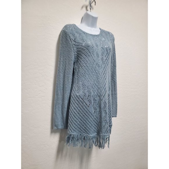 Style & Co. Womens Fringe Sheer Crochet Tunic Sweater Blue - Picture 3 of 7